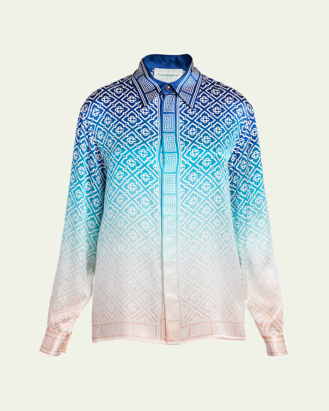 Ombre Monogram Silk Button-Down Shirt